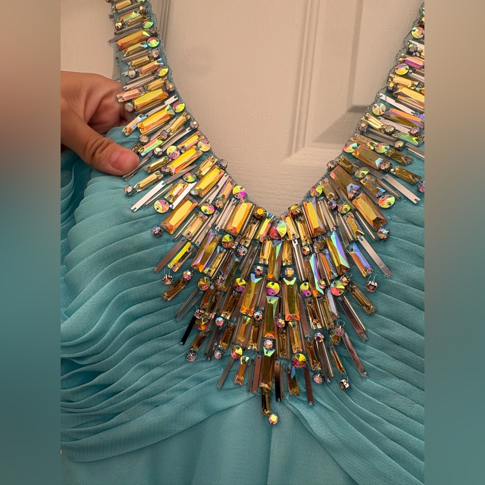 Blush Prom Teal Floor-Length Sequin Gown, Size 2, Triple-Lined Formal Dress